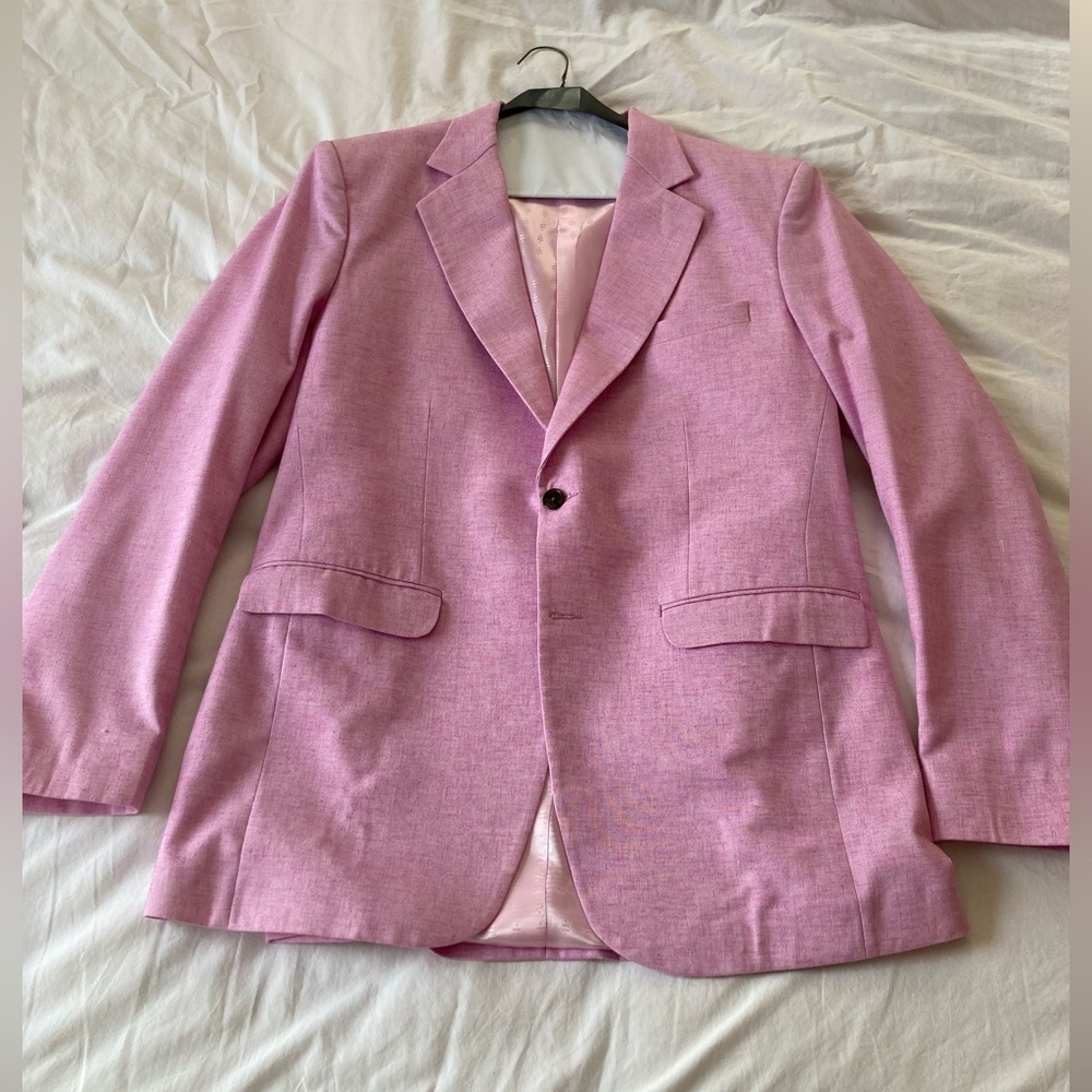 Men Linen Suit, 2 Piece - Pink - Picture 4 of 14